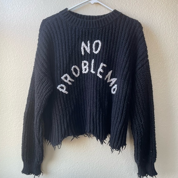WILDFOX NO PROBLEMO Factory Distressed Black & White Sweater/ XS - Picture 6 of 10
